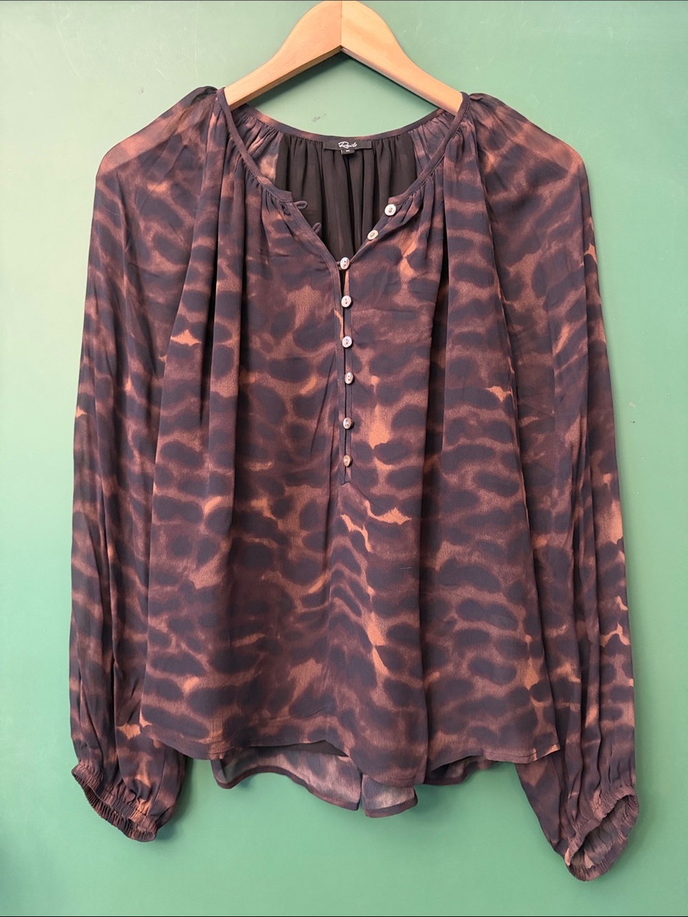 Rails Indi Blouse Umber Leopard Womens M Chic Date Night